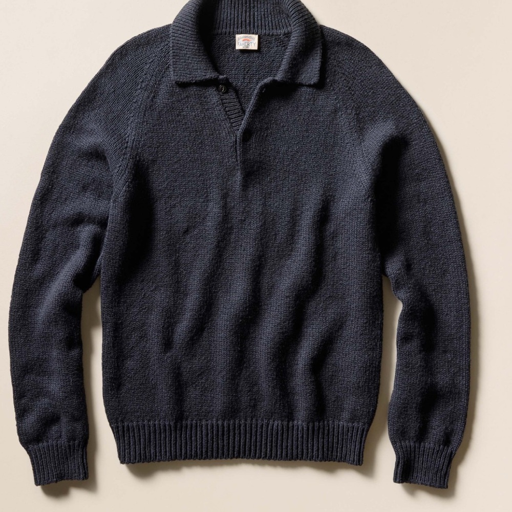 Faherty Mens Heirloom Sweater Polo Ridge Black NWT LARGE